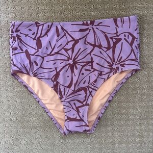 Madewell High Waisted Bikini Bottom, Purple Floral Print, Size Medium NWT